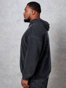 Manfinity VCAY 宽松男士加大码针织休闲字母印花连帽衫，适合秋冬 - 深灰色 - 查看 3