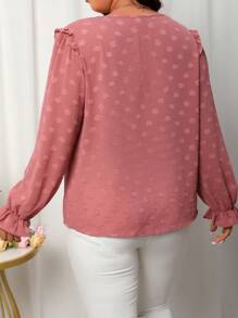 SHEIN Clasi Plus Size Women'S Ruffled Bell Sleeve V-Neck Blouse - Redwood - View 2