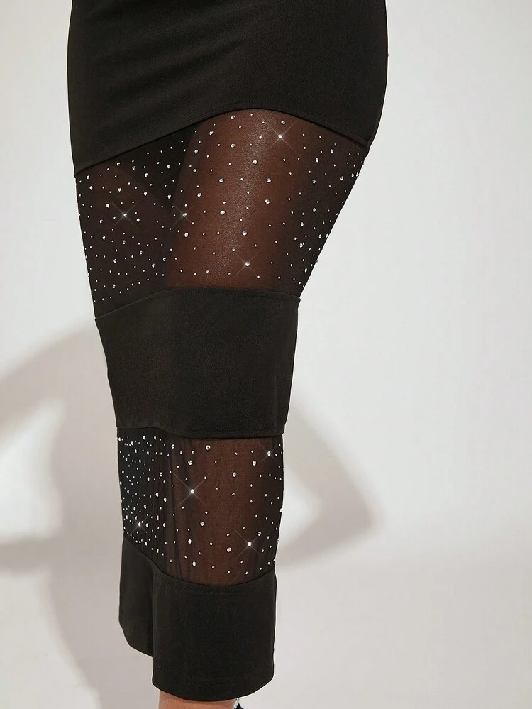 Rhinestone Dot Mesh Panel Cami Dress