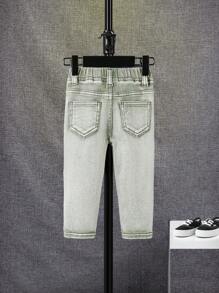 SHEIN Em bé Con trai Retro Eo đàn hồi Quần jean - màu xanh lá - Xem 2