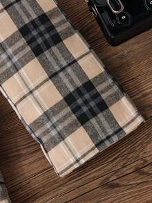 SHEIN 小女孩松身舒適格紋褲,蝴蝶結裝飾的秋季時尚寬褲 - 卡其色 - 查看 3