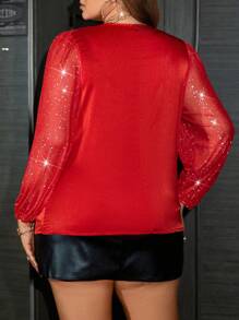 Calvaya Kích thước lớn Nối Tay áo lồng đèn Áo sơ mi - Màu Đỏ Sâu - Xem 2