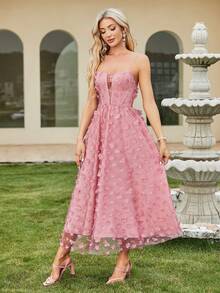 Double Crazy Women's Floral Contrast Mesh Tulle Cami Dress - Pink - View 5