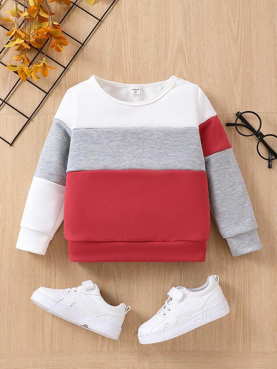 SHEIN Bé trai Khối màu Điền kinh Áo nỉ - Đỏ - Xem 1