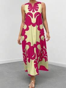 EMERY ROSE 女式印花连衣裙，配有隐藏式口袋，女式长款服装