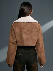 SHEINNeu Veste Courte À Col Contrastant En Couleur Pour Femme