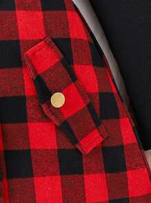 SHEIN 少女蕾絲黑色t恤和紅色格紋吊帶裙套裝,春季 - 彩色 - 查看 6