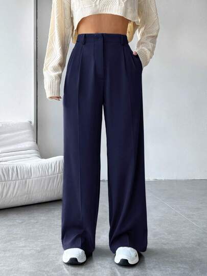 SHEIN EZwear Solid Color Slanted Pocket Suit Pants In Fall/Winter