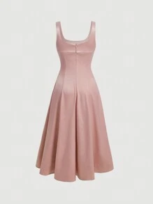 SHEIN MOD 純色 A 字連身裙 - 藕粉色 - 查看 5