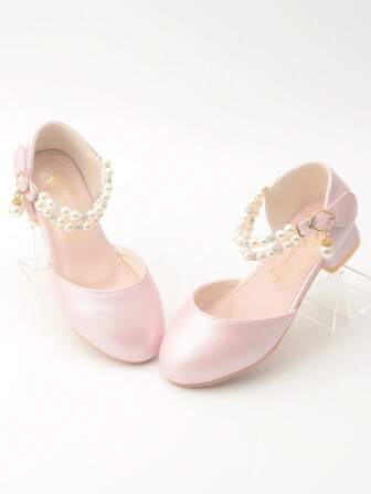 Girls' Pink Pearl Design Lace-Up Fashion Princess Shoes