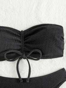 Strapless & Drawstring Two-Piece Bikini Set Summer Beach - Black - View 3