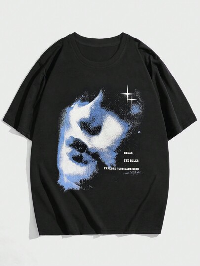 Grunge Punk T-shirt pour hommes imprimé Y2k avec des motifs de lettre et de personnage