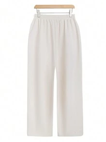 SHEIN Unity Plus Size Plain Drawstring Waist Pants - Apricot - View 2