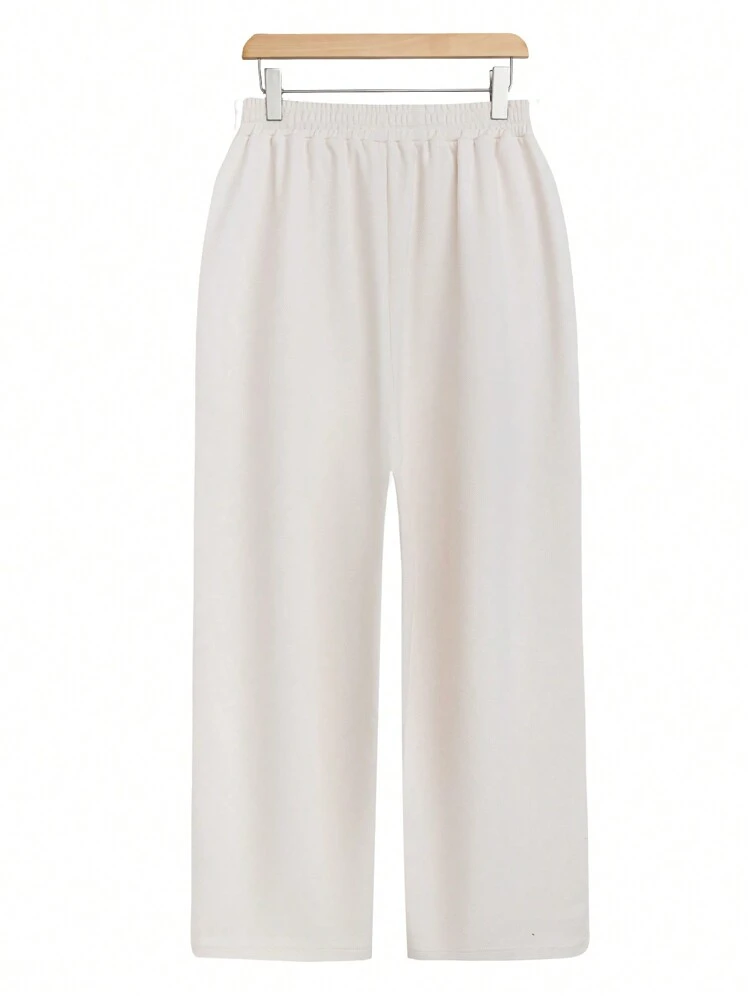 Plus Size Plain Drawstring Waist Pants