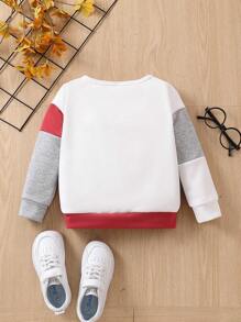 SHEIN Bé trai Khối màu Điền kinh Áo nỉ - Đỏ - Xem 2