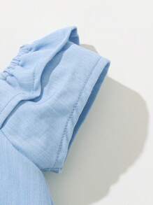 SHEIN Newborn Baby Girl Summer Casual Round Neck Blouse With Fish Pattern And Ruffle Trim - Blue - View 4