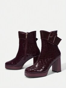 女士短靴 - 酒紅色 - 查看 3