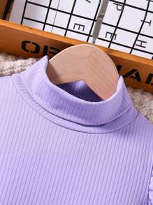 SHEIN Conjunto De Blusa Y Falda De Color Sólido Para Niñas Pequeñas - Morado - Ver 3