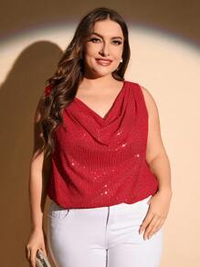 SHEIN Clasi 大尺碼披肩領閃爍無袖襯衫 - 紅色 - 查看 4