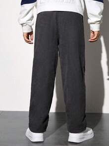 SHEIN 男童休閒舒適的厚厚保暖褲子,帶有英式毛毛內裡 - 深灰色 - 查看 2