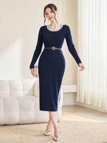 Mulvari 女士圓領長袖套頭毛衣連衣裙