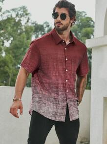 Manfinity Homme 男士大碼漸變印花短袖襯衫 - 紅色 - 查看 5