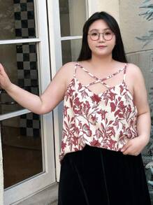 Dazy Plus Women's Floral Print Camisole Top Babydoll Top,Boho Tops Vacation Outfits Women - Coral Pink - View 6