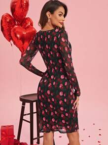 Ellevyn Sweetheart Neckline Floral Mesh Overlay Dress - Multicolor - View 2