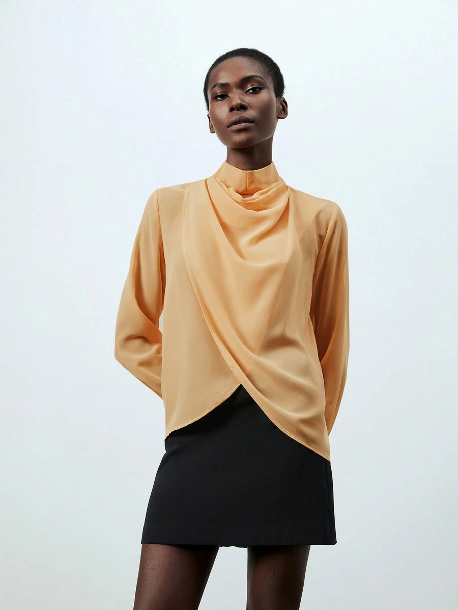 Aveloria Modichic Women's Solid Color Stand Collar Wrap-Around Shirt Fall Cloth For Women - Orange - View 1