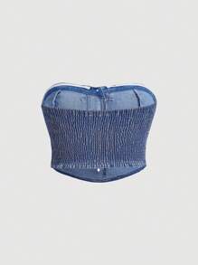 SHEIN MOD Plus Size Women'S Denim Vest With Button Front And Lapel - Gold - View 2