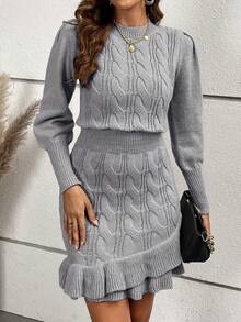 SHEIN LUNE Của phụ nữ Màu thuần Xoắn Dan Đầm Áo len - Xám - Xem 4