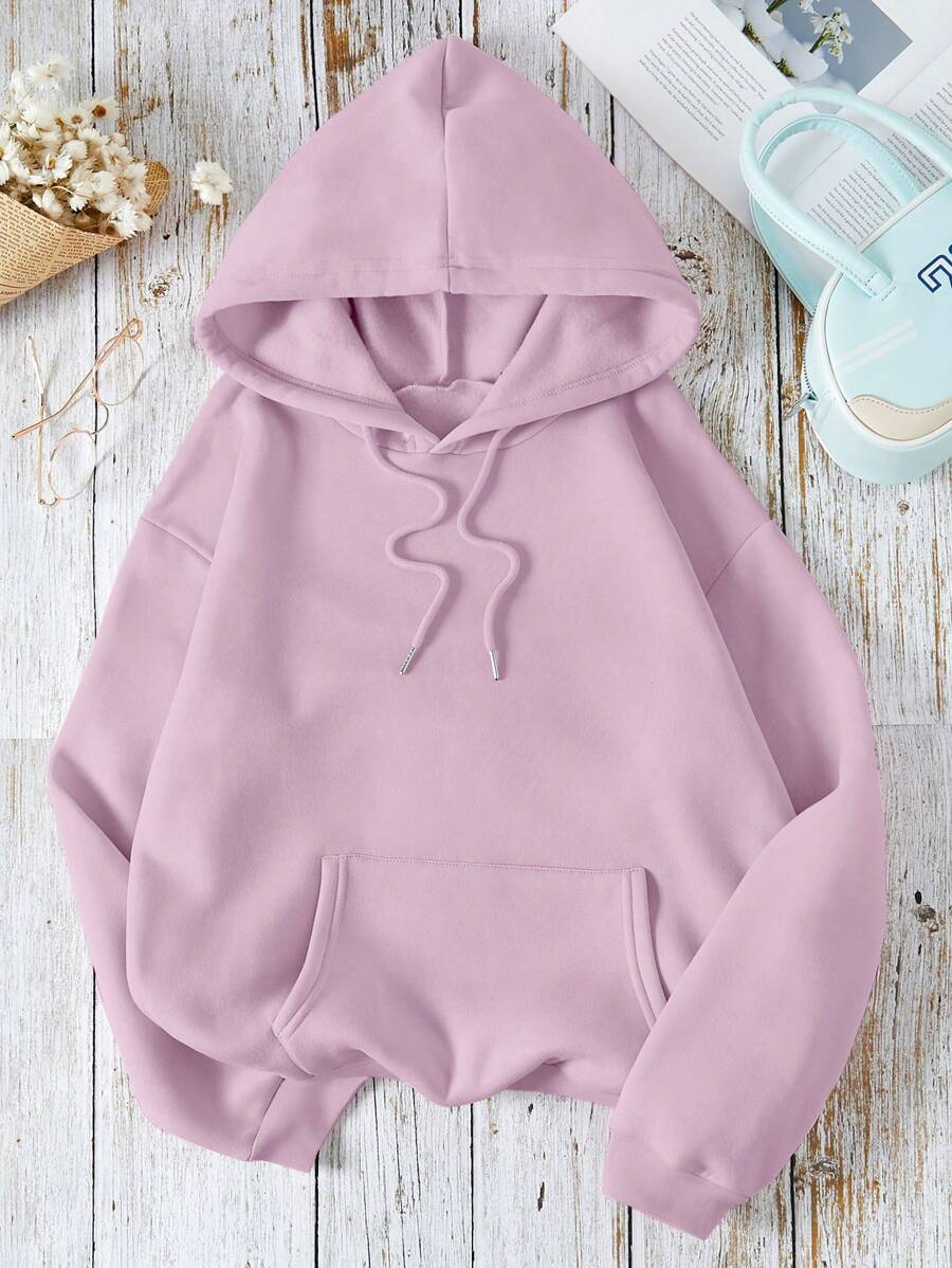 SHEIN EZwear 女士抽绳连帽衫,毕业季、返校季、毕业季、教师节女装、返校季套头衫、秋季卫衣 - 淺灰紫 - 查看 1