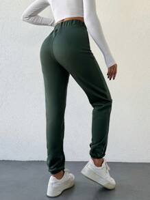 RueChic Solid Elastic Waist Sweatpants - Green - View 2