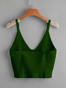 Flirla 女士大尺寸純色短身針織上衣 - 墨綠色 - 查看 2