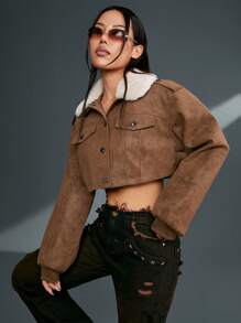 SHEINNeu Veste Courte À Col Contrastant En Couleur Pour Femme
