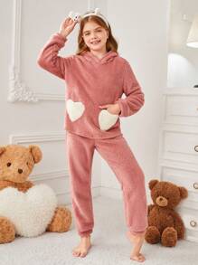 Tween Girls' Heart Pattern Home Wear Mommy And Me Matching Pajama Set (Each Set Sold Separately) - Watermelon Pink - View 3