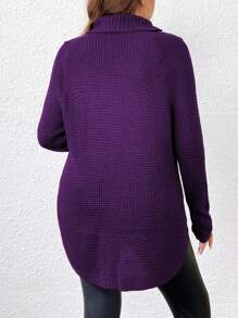 SHEIN LUNE Plus Size Solid Color Turtleneck Long Sleeve Sweater With High Low Hem Pullover - Purple - View 2