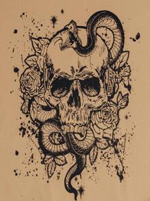 SHEIN EZwear 女士加大碼骷髏蛇紋印花長袖衛衣