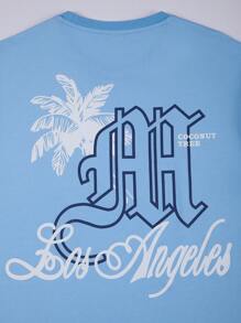 Manfinity RSRT Men's Monogram Printed Short-sleeved T-shirt And Shorts Two-piece Set - Baby Blue - View 6