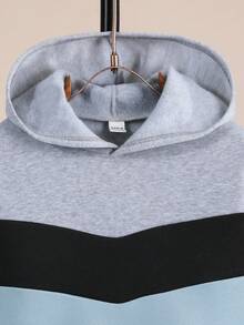 SHEIN 青少年男孩撞色卫衣 - 藍色 - 查看 3