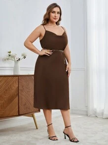 BizChic 大尺碼女性流蘇設計吊帶連衣裙 - 棕色 - 查看 4