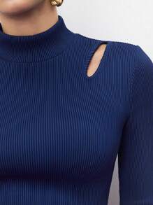 BizChic 女士高領空心上衣和裙子套裝 - 藍色 - 查看 7