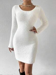 SHEIN Privé Màu thuần Quá lớn Áo cao cổ Đầm Áo len - màu nâu - Xem 6
