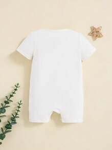 SHEIN Baby Boys' Cartoon Animal Pattern Short Sleeve Romper - White - View 2