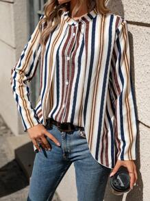 SHEIN LUNE Chemise Rayée À Boutons Devant