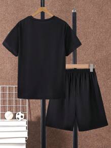 2pcs/Set Teen Boys' Soccer Ball & Letter Print T-Shirt And Shorts