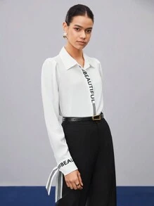 BizChic Women’S Letter Printed Puff Sleeve Shirt