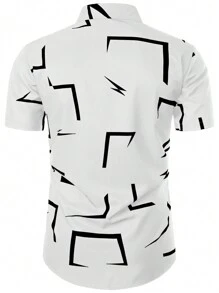 Men's 3D Geometric Pattern Fashion Casual Business Short Sleeve Shirt, Summer - White - View 2