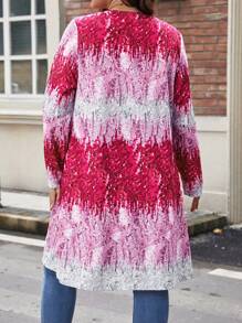 SHEIN LUNE Plus Sequin Print Open Front Coat - Hot Pink - View 2