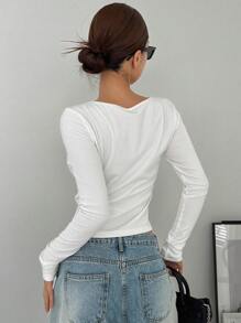 DAZY 女款圓領長袖t恤 - 白色 - 查看 3
